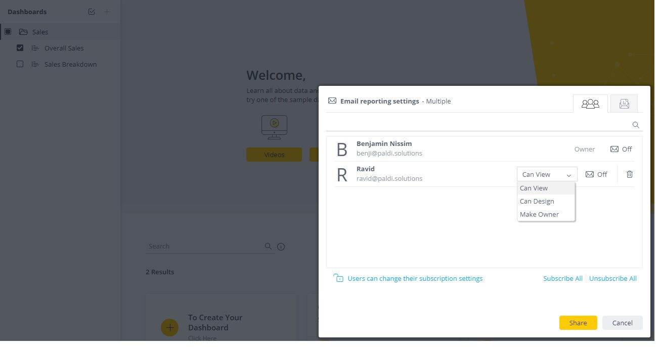 Share dashboard option